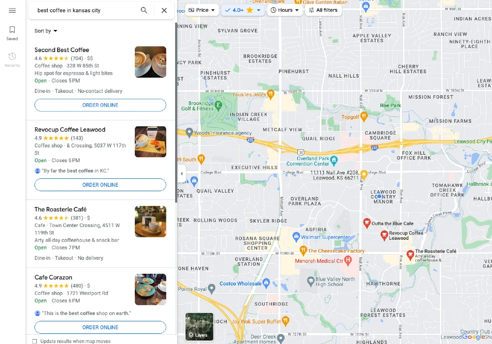 google maps results